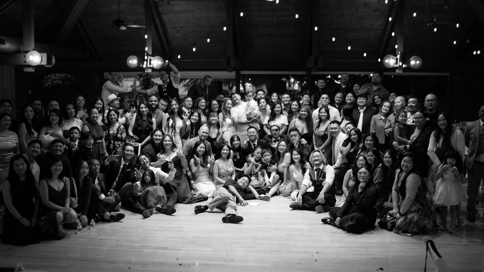 Wedding party and guests gathered together